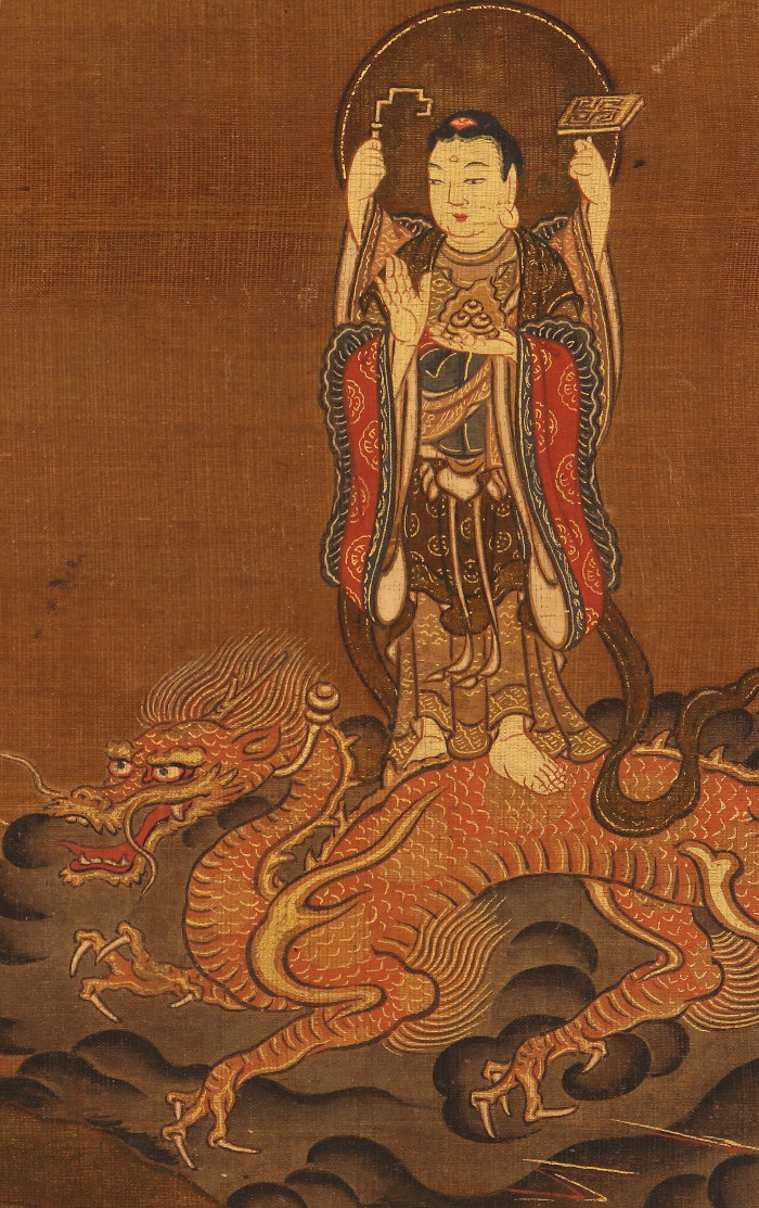 虚空蔵菩薩他 彩色木版画掛軸」明治期頃 一幅|仏画 仏教美術 木版刷り