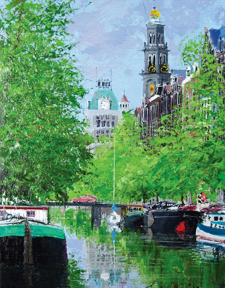 小田切訓 絵画 (版画/キャンバスジクレー) 塔のある運河 4335|アート