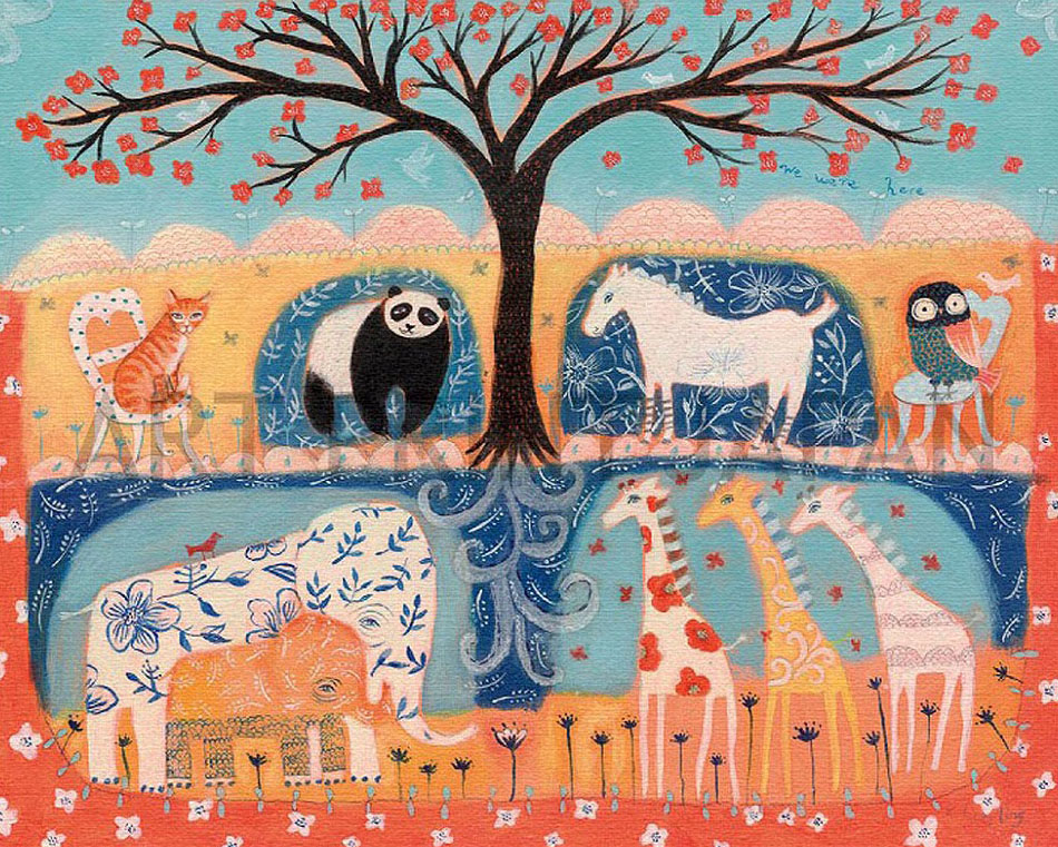 カレン・ホイプティング 絵画 (版画/キャンバスジクレー) みんな木の下