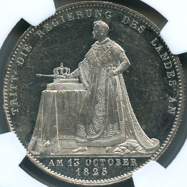ドイツ バイエルン ルートヴィヒ1世戴冠記念 1825年 ターラー 銀貨 NGC