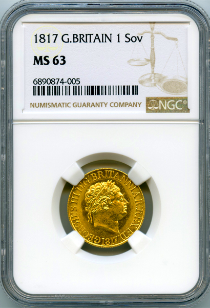 イギリス ジョージ3世 1817年 ソブリン 金貨 NGC MS63 | ARK NUMISMATICS