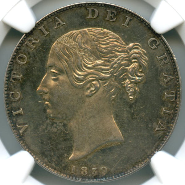 イギリス ヴィクトリア ヤングヘッド 1839年 1/2クラウン 銀貨 NGC