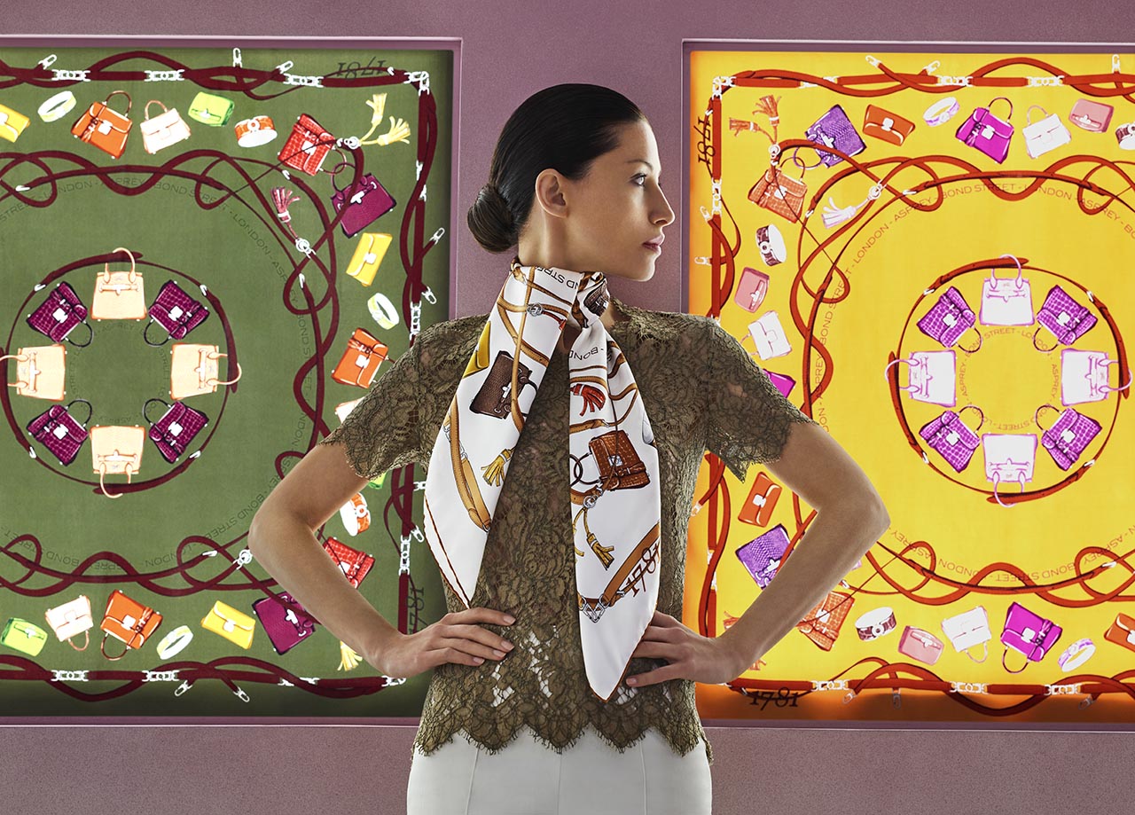 Asprey LONDONシルクスカーフフラワー柄 スカーフ 極美品希少