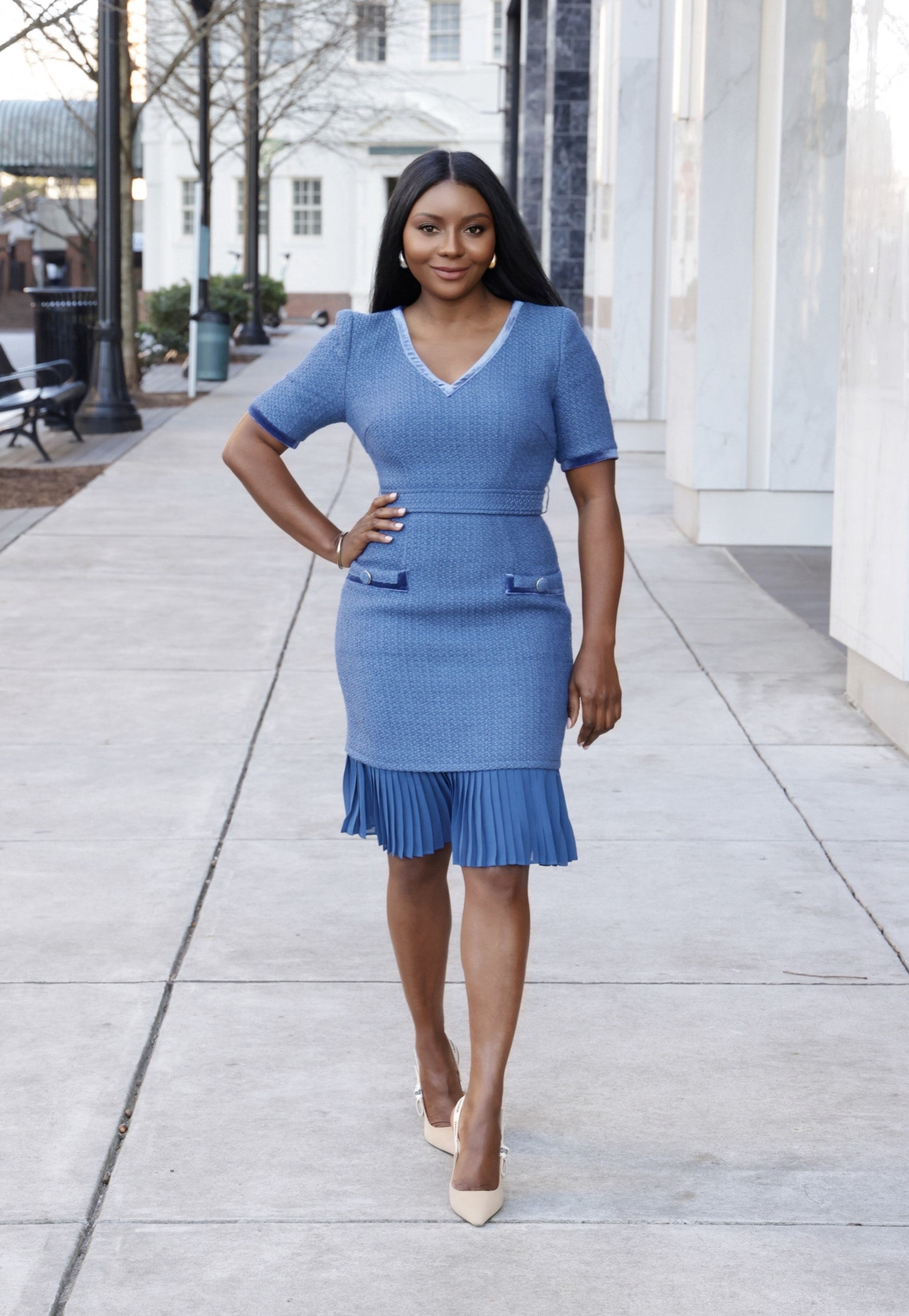 Classic Tweed Dress (Denim) – B.ENCORE Official Website