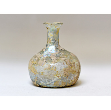 2507】古代ローマングラス美銀化極薄長頸ふっくら小瓶 ボトル(高さ約