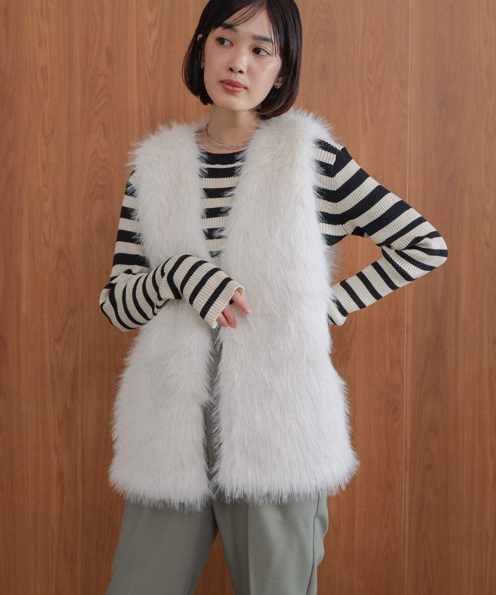 WEB限定】フェイクロングフォックスファーベスト