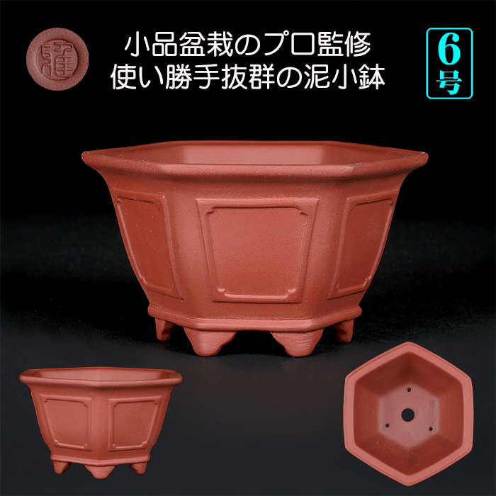 紫泥外縁額面六角鉢 | 盆栽、盆栽書籍、盆栽鉢の通販│近代出版