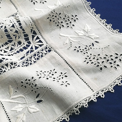 アンティークリネン コットンフィレ風レース リネンワーク フリー