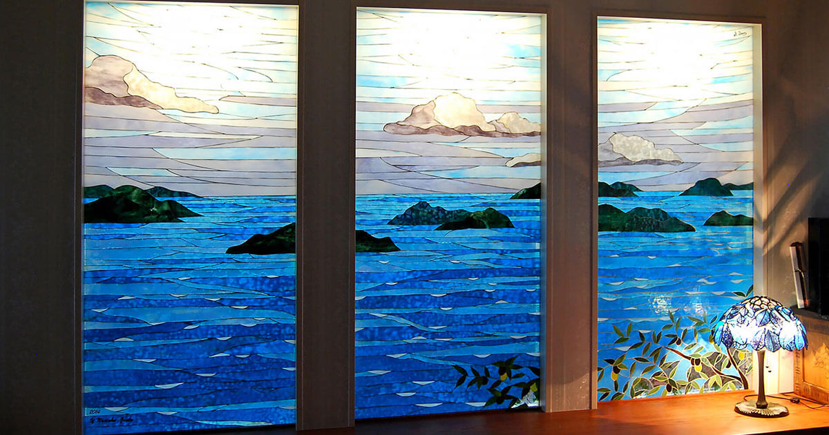 ステンドグラスモザイク-001「海」| ステンドグラスバロック