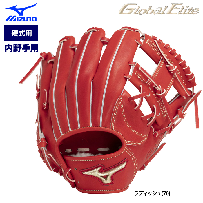 硬式 青赤の内野用グローブ Global Elite 硬式グローブ 赤 Mizuno
