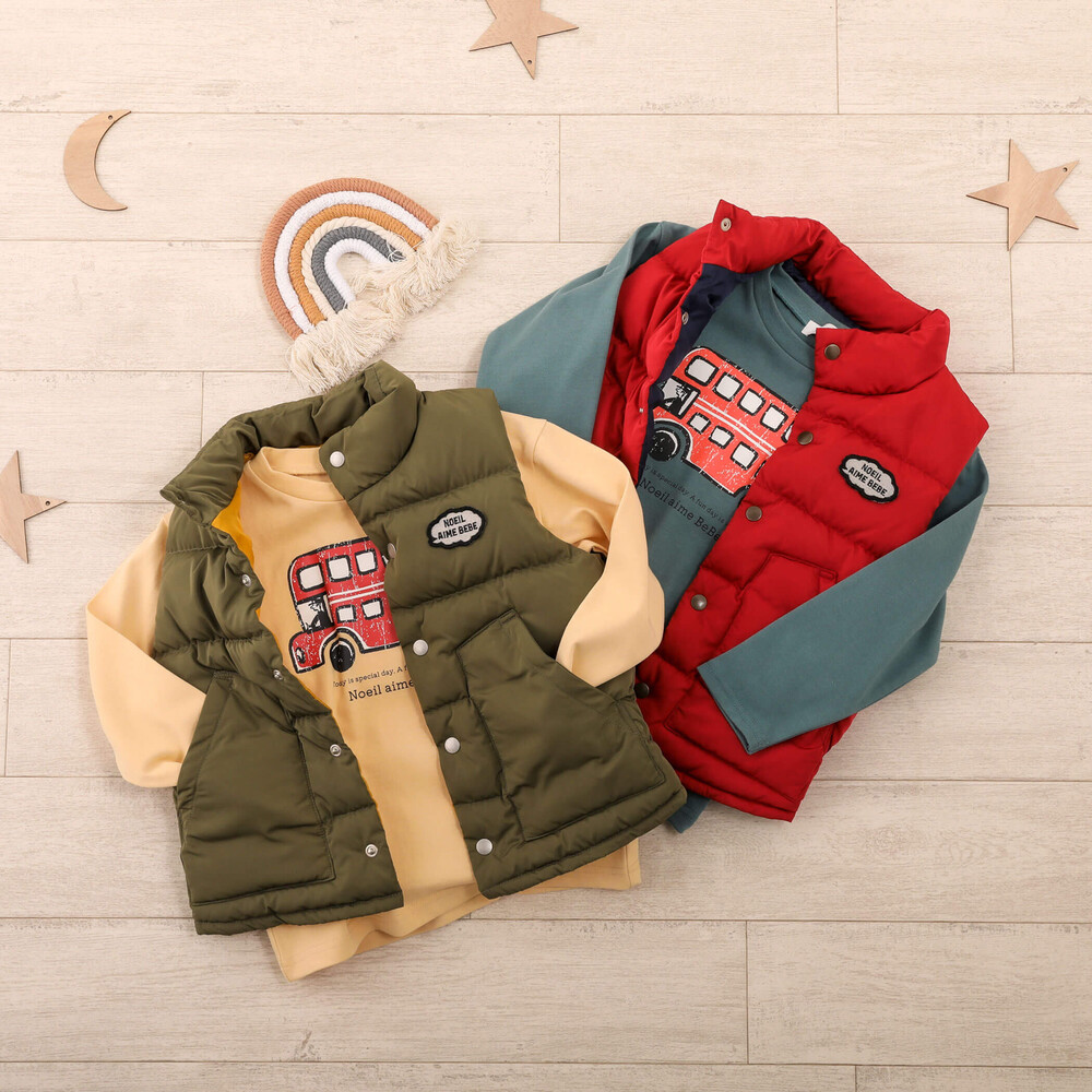 撥水 】タフタダウンベスト(90~130cm)(90cm レッド): ジャケット