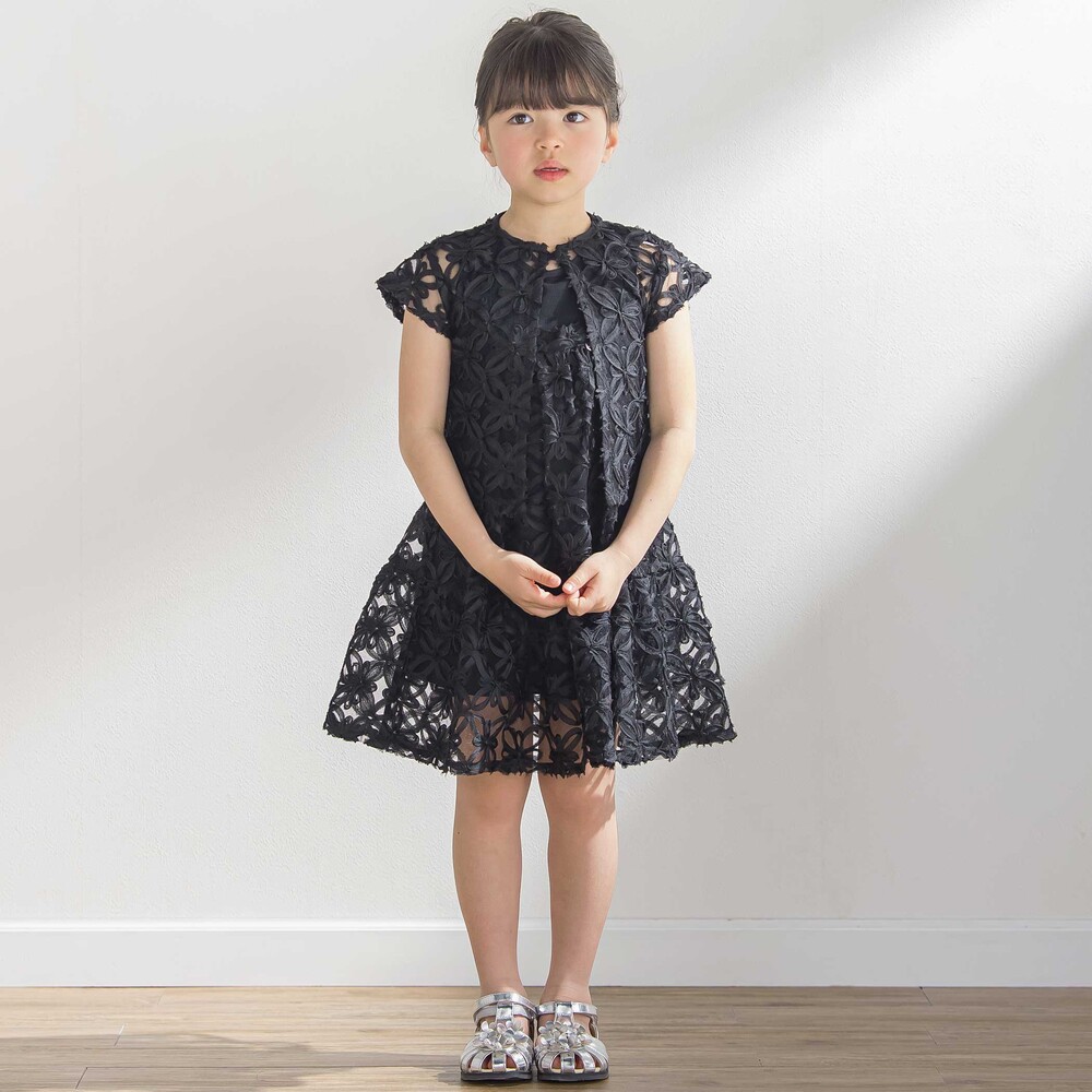 お揃い】立体花レースのワンピース+ボレロ3点セット(95~150cm)(95cm