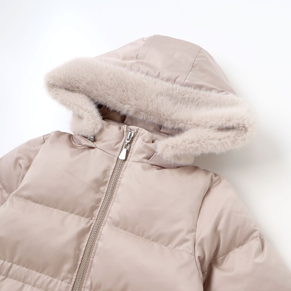 撥水加工】タフタウエストギャザーファーフード中綿コート(100~160cm