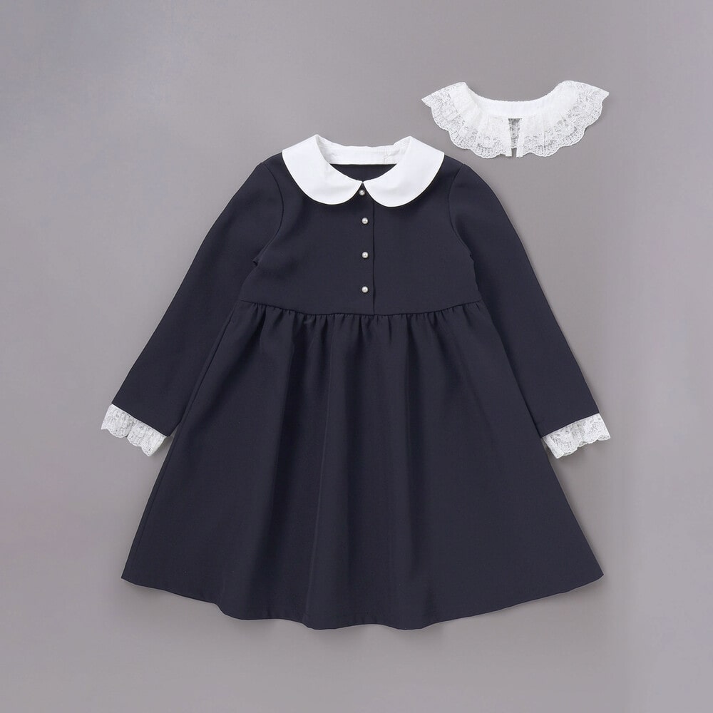 ダブルクロス3way付け襟長袖ギャザーワンピース(110~130cm)(110cm