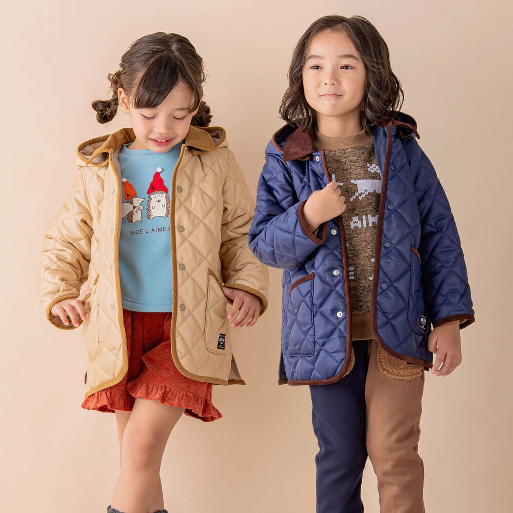 ツイルキルトステンカラーコート(90~130cm)(90cm ネイビー