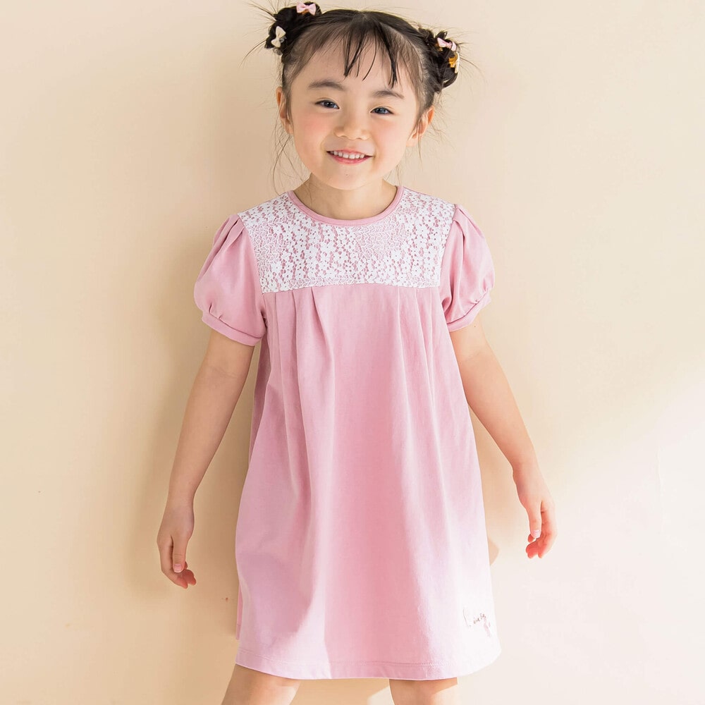 シフォンフラワーヨークレースパフスリープワンピース(80~130cm)(80cm