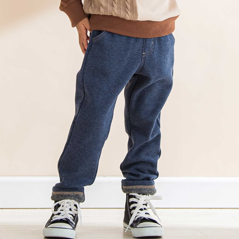 デニム風裏起毛スリムパンツ(80~130cm)(80cm ネイビー): ボトム【べべ