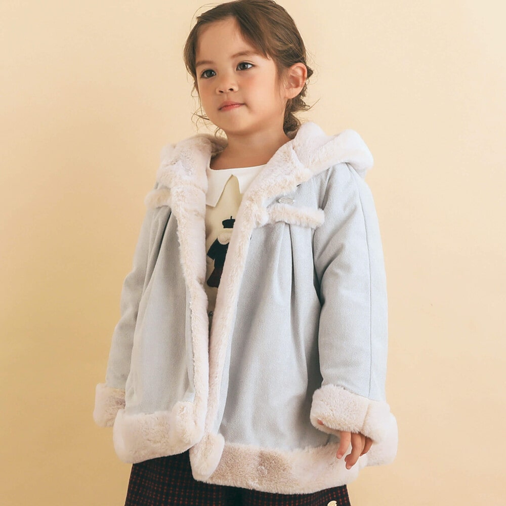 フード付ムートンファースウェードコート (90~130cm)(90cm グレー