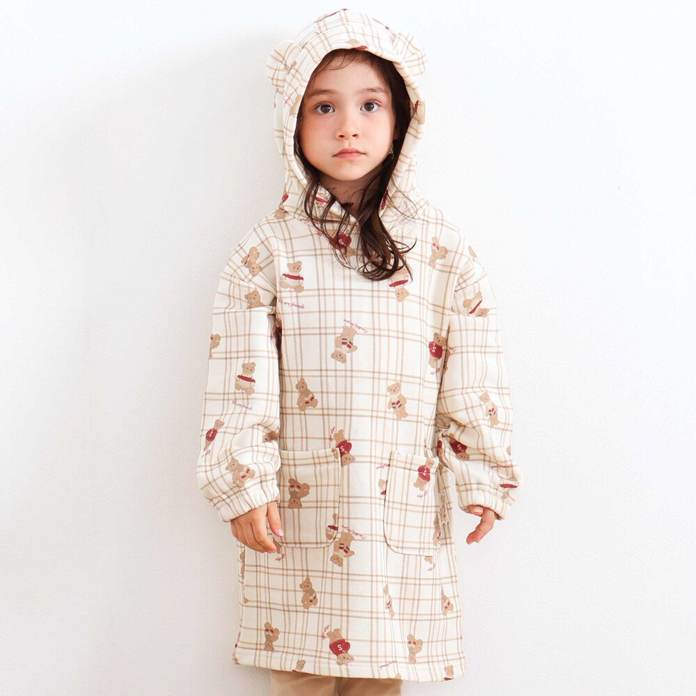 お揃い】アニマルクマさん総柄クマ耳フード付きワンピース(80~130cm