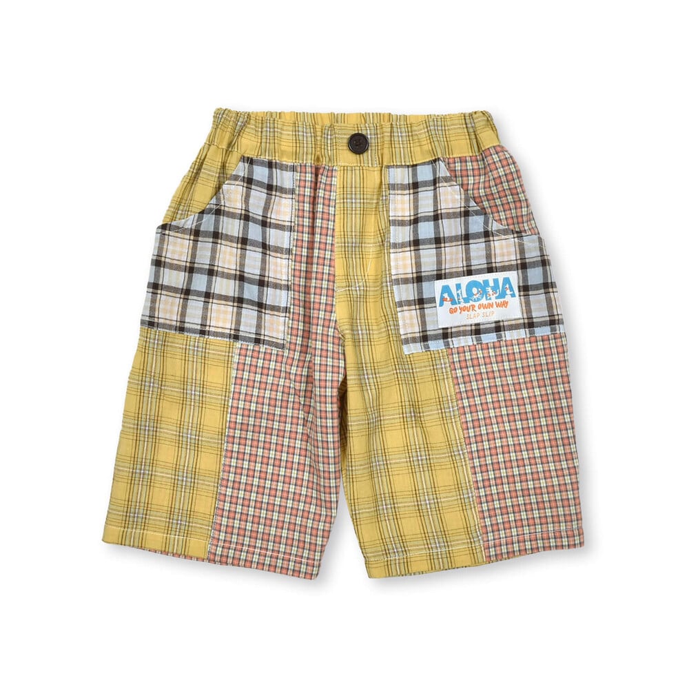 お揃い】チェック柄切り替えハーフパンツ(80~130cm)(80cm イエロー系