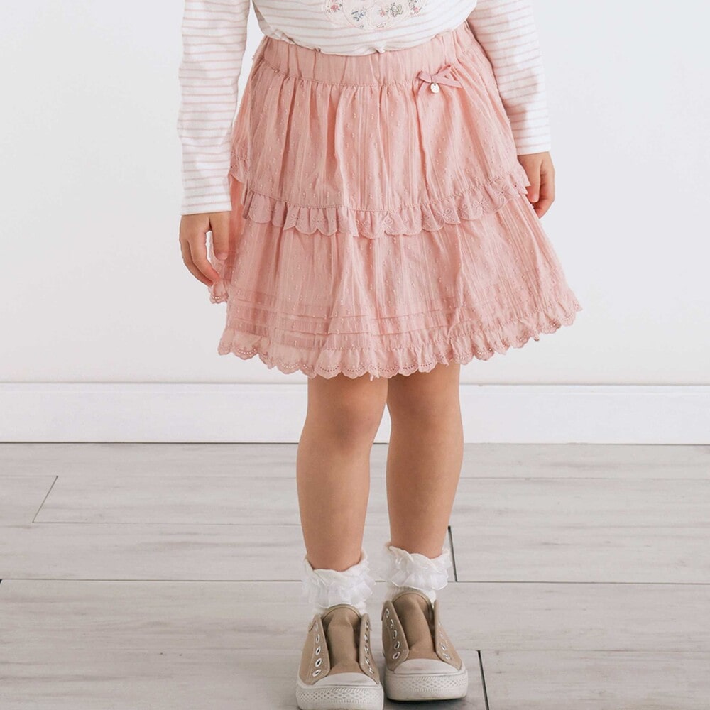 お揃い】レースイチゴ柄チェックスカパン(90~130cm)(90cm ピンク