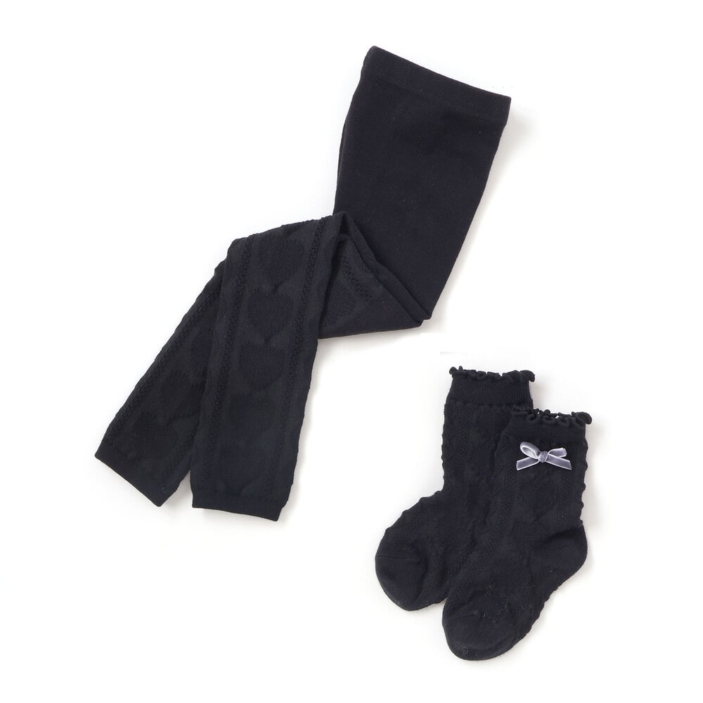 ハート柄レギンス＆ソックス2点セット(70~130cm)(SS(70-80cm) ブラック