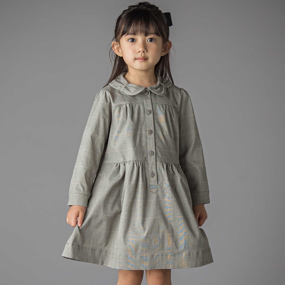 グレンチェック襟リボンワンピース(95~150cm)(95cm グレー系