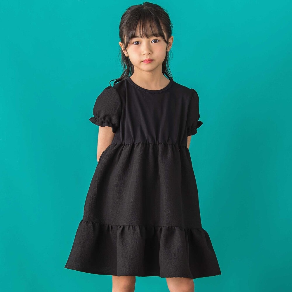 店舗限定】パフスリーブティアードワンピース(95~150cm)(95cm ブラック