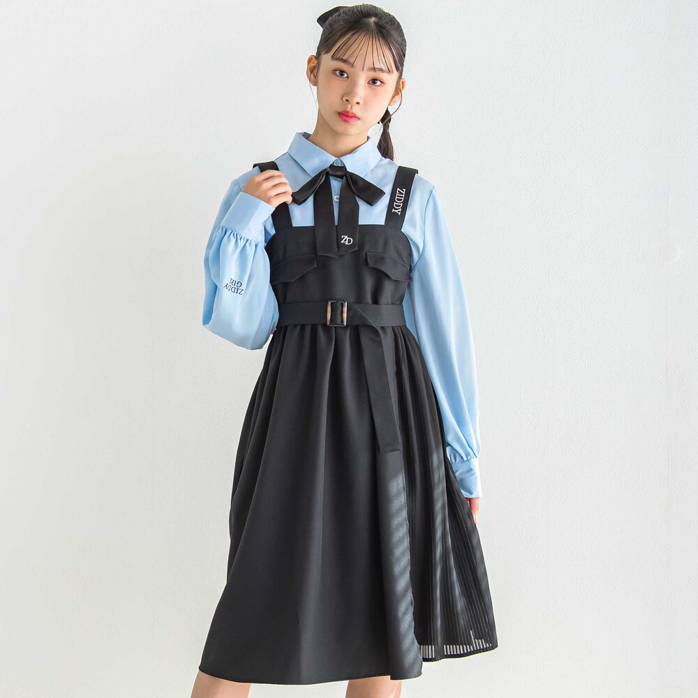 シフォンプリーツ切り替えジャンパースカート(130~160cm)(130cm