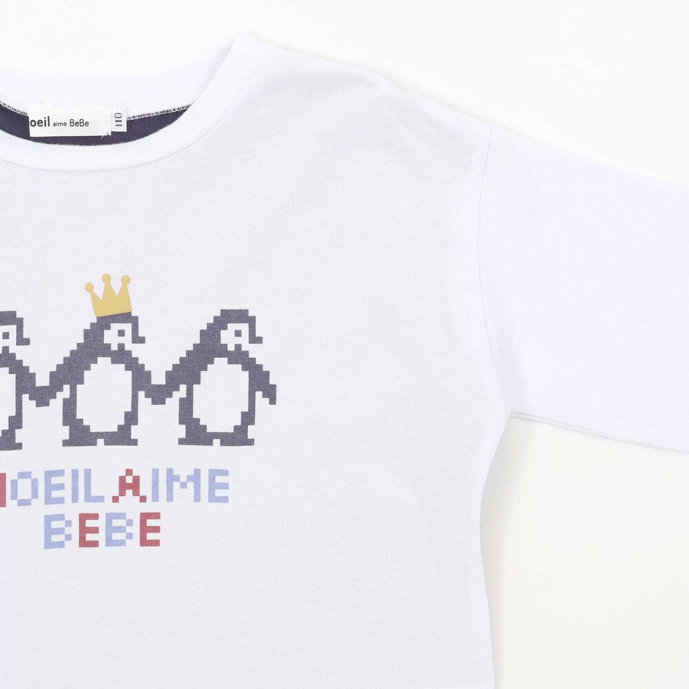 天竺切り替えビットペンギンプリントTシャツ(80~130cm)(80cm ホワイト