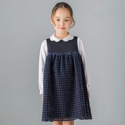 日本製】千鳥格子オパールベルベットドレス(100~140cm)(100cm ネイビー