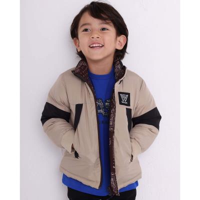 無地 + 柄 リバーシブル ダウンジャケット (100~160cm)(100cm ベージュ