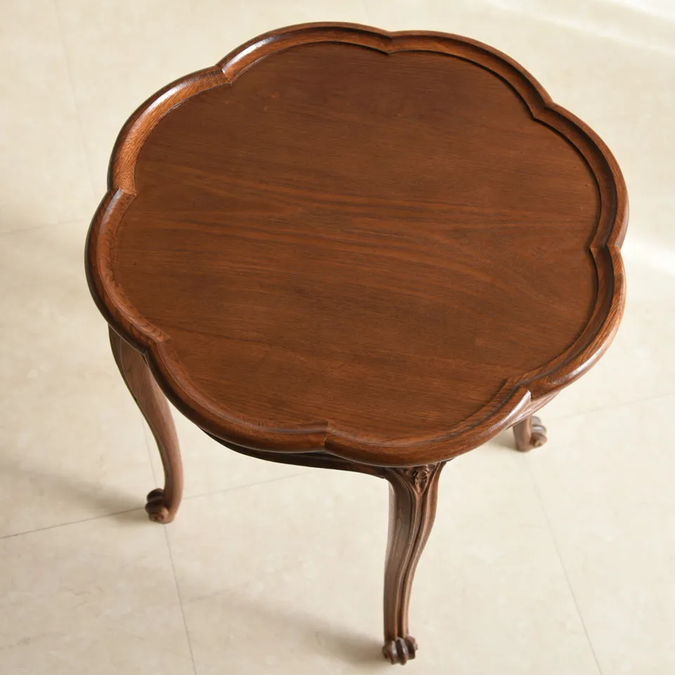 アンティーク調 猫脚 サイドテーブル 英国調 オーク材 直径54cm