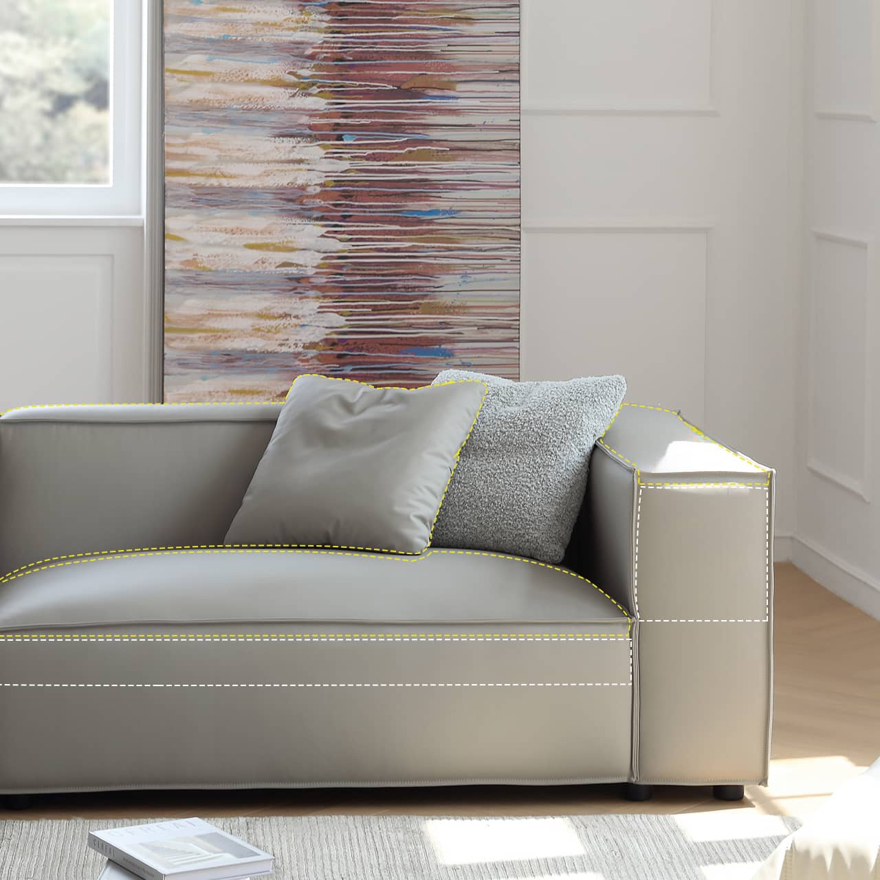 ソファおしゃれカウチソファ 快適ダウン入り合皮生地my-359