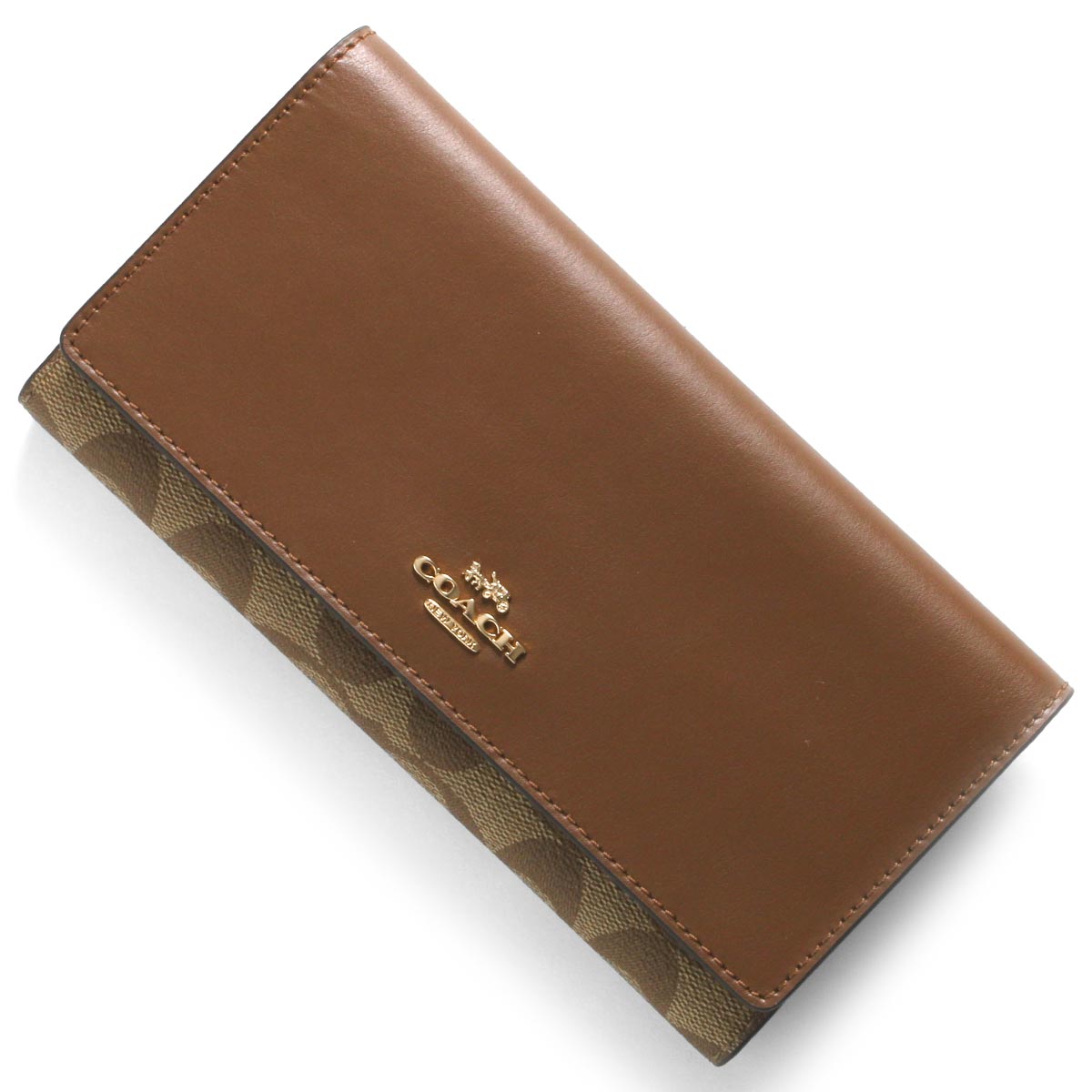 コーチ 長財布 財布 レディース シグネチャー スリム サドルブラウン