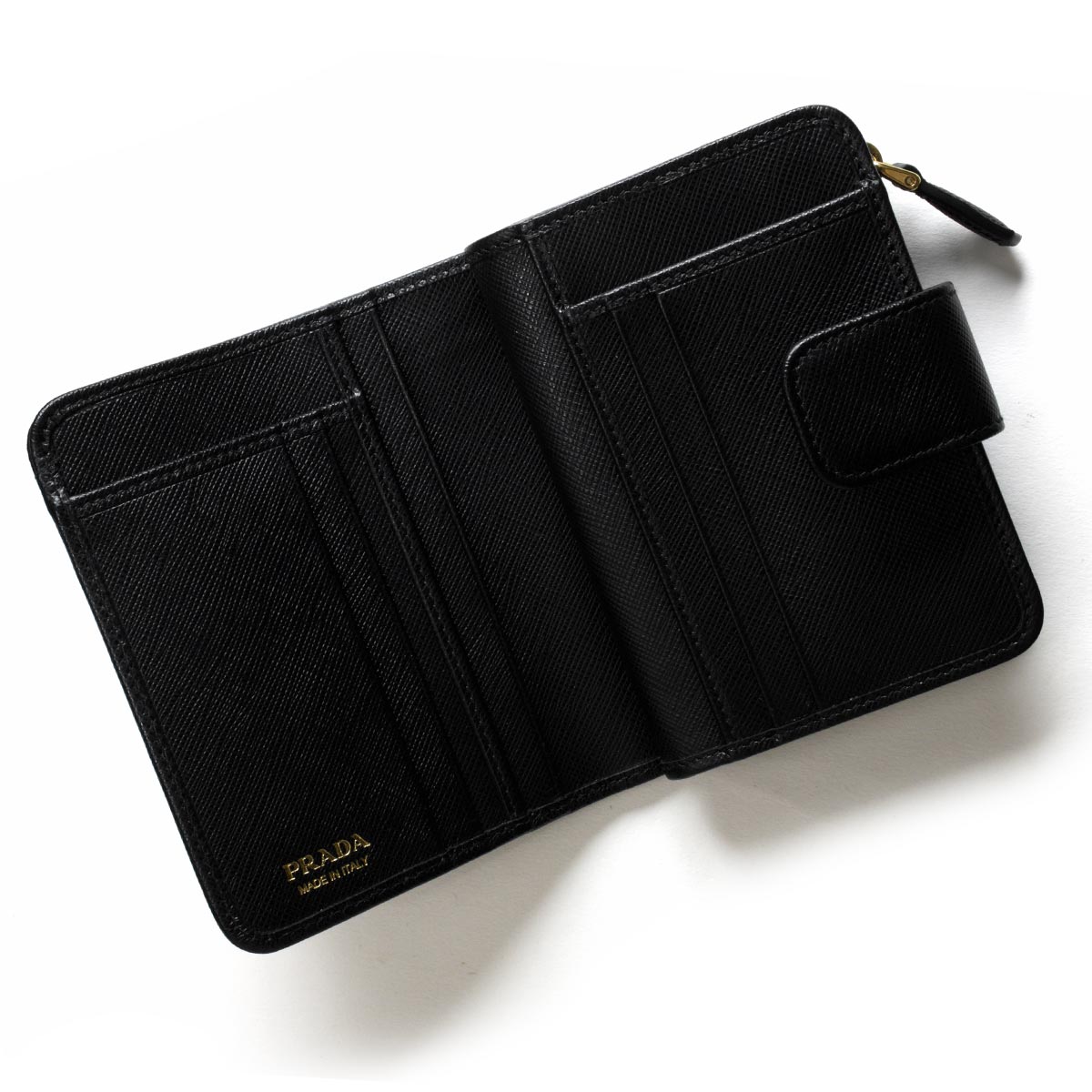プラダ 二つ折り財布 財布 レディース サフィアーノ メタル ブラック