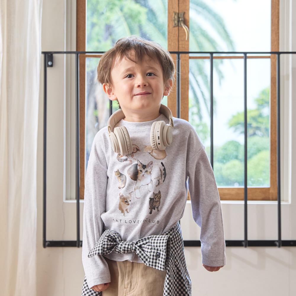 スイーツ / アニマル(犬/猫) プリント ロゴ スパンフライス長袖Tシャツ