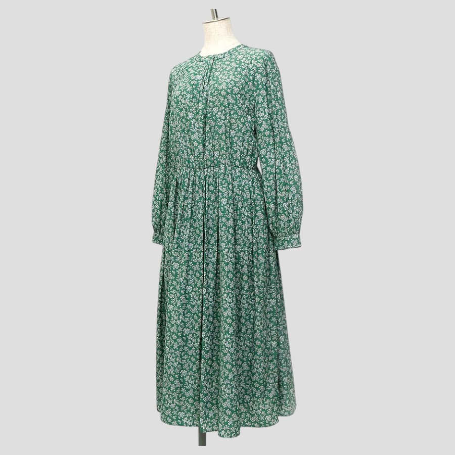 EPOCA ノースリーブ ひざ丈ワンピース 40 グリーン 緑 秋冬 ツイード