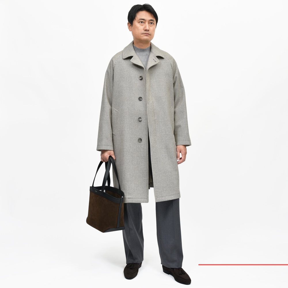 タリアトーレ チェック柄 ロングコート ブラウン ハンガー付き shira