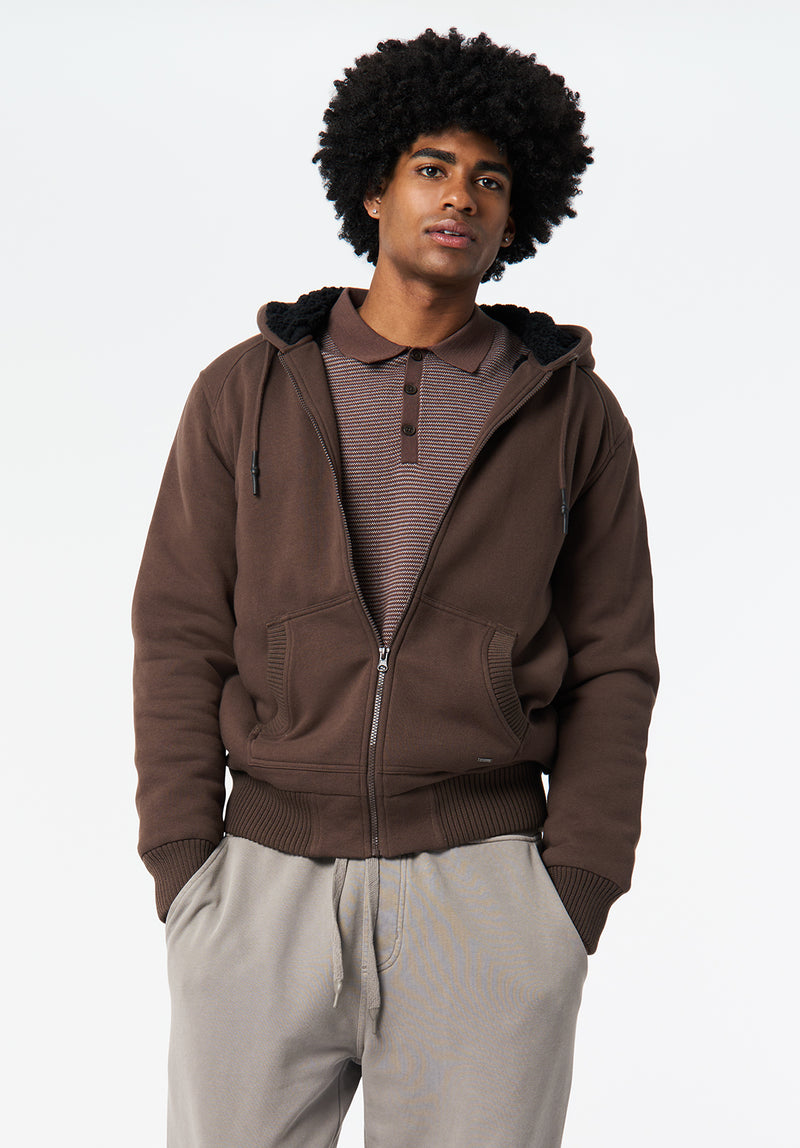 Fasox Men's Relaxed Full-Zip Hooded Jacket with Sherpa Lining