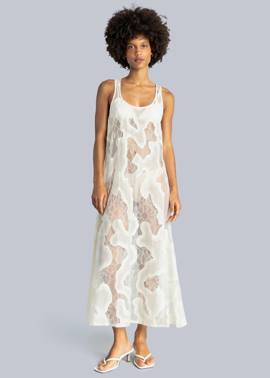 ESTHE - SHEER LACE SLIP DRESS シアーレースドレス - OFF WHITE