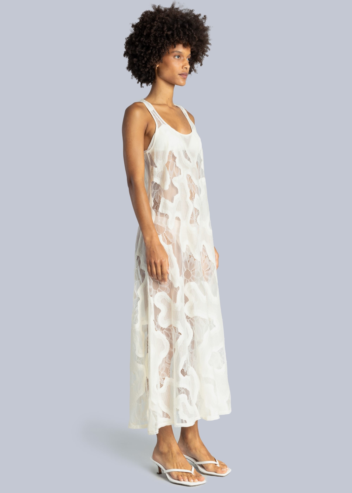 ESTHE - SHEER LACE SLIP DRESS シアーレースドレス - OFF WHITE