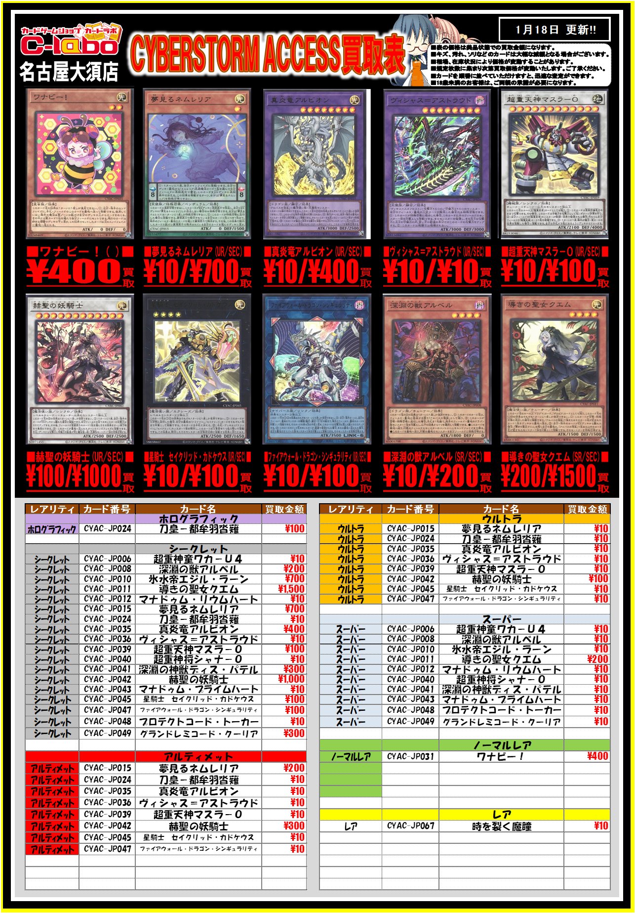 遊戯王】サイバーストーム・アクセス シングル買取情報！ / 名古屋大須