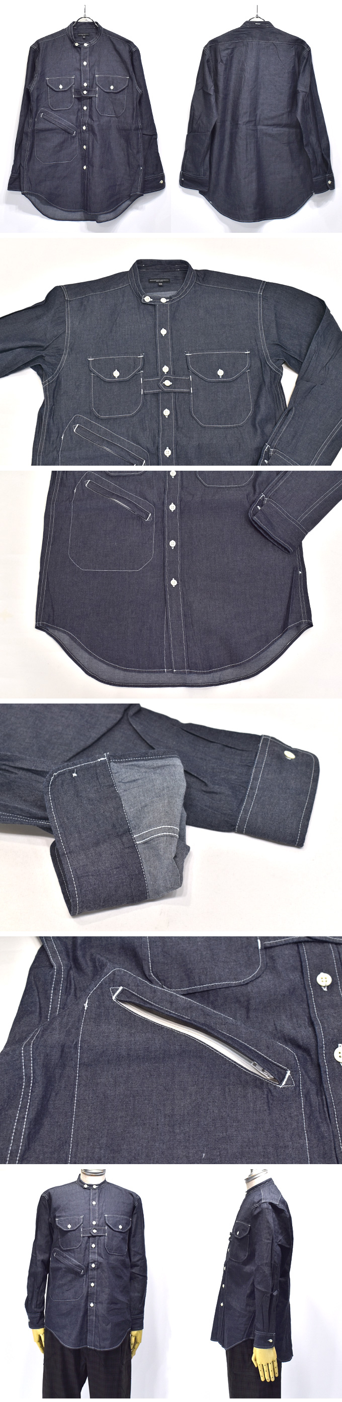 BANDED COLLAR SHIRT - TWILL SHIRTING / Indigo Denim | ENGINEERED