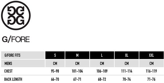 G/FORE Men's Tops Size Chart