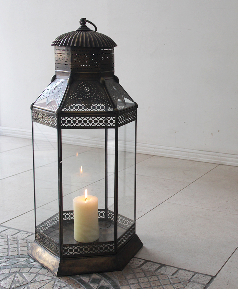アラブ風ガラスランタン 高さ69cm/ブラスランプ・銅製品 トルコ製