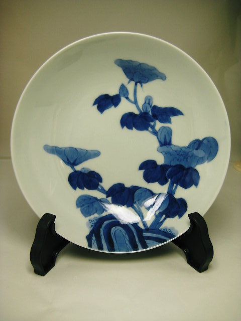 幕末～明治期 古鍋島 染付牡丹蝶図高台皿 古美術 骨董 コレクション