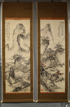 田能村 直入(たのむら ちょくにゅう)「春秋山水図（双幅)」(豊後国