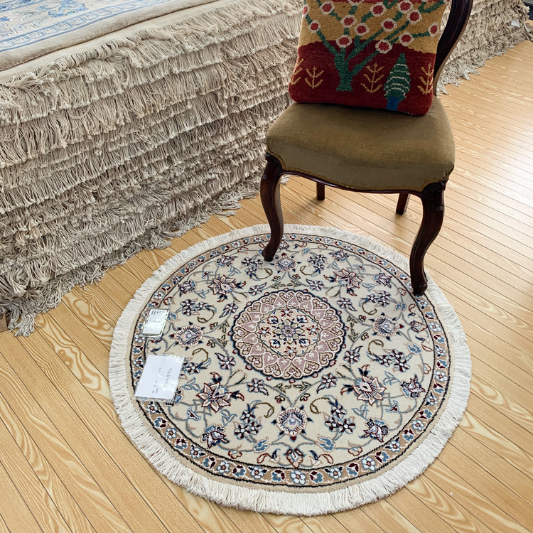 40593 ペルシャ絨毯 ナイン 手織り円形 82×82 | じゅうたん売場