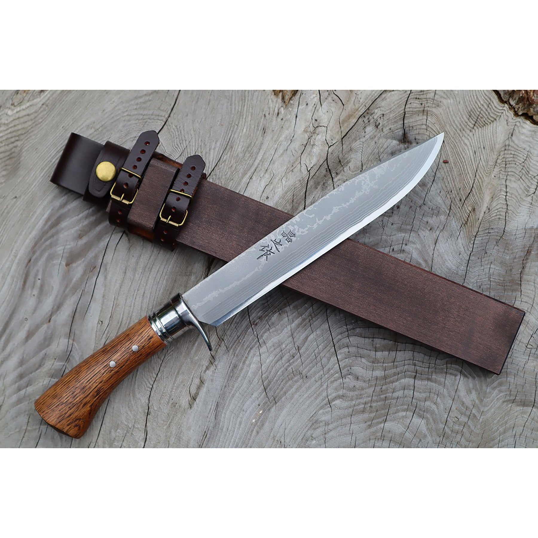 土佐登山剣鉈7寸 ステンツバ輪 ダマスカス15青2 洋樫柄オイル